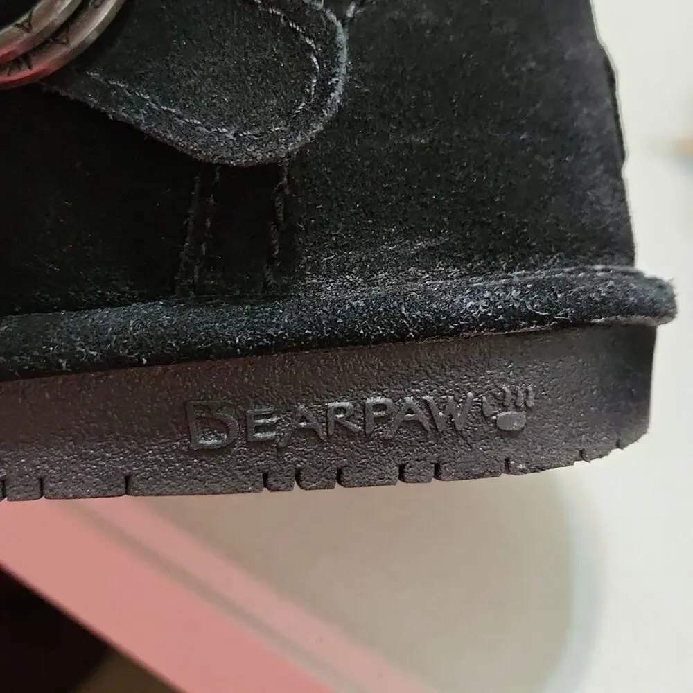 Bearpaw Youth‎ Black Faux Fur Suede Upper Wool Blend Lining Boots Size 4 Winter